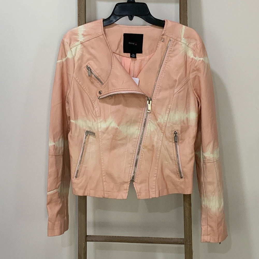 Skinnygirl  Jeans Dan Tie-Dyed Moto Pink Silk Faux Leather Jacket Medium NWT